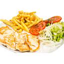 FILETE POLLO C/ARROZ, PAPAS FRITAS Y ENSALADA